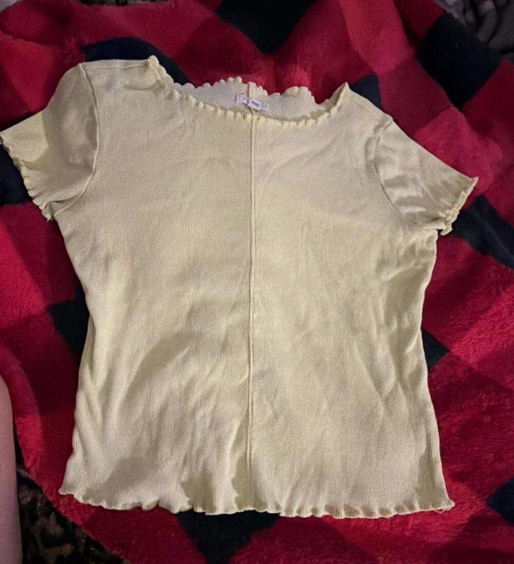 Pilcro Ribbed Lettuce-Edge Short Sleeve Tee, Size Small